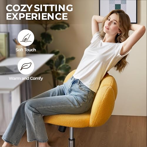 Yaheetech Yellow Petal Boucle Makeup Vanity Desk Chair with Wheels, Swivel | Soft foam-padded boucle fabric fits vanity, bedroom, office or sewing desks; adjustable height, swivel wheels, fast assembly. - color: Yellow