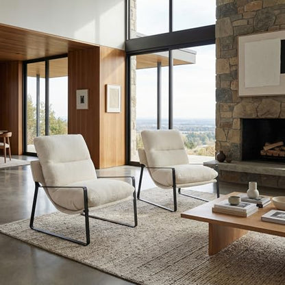 LukeAlon Modern Sherpa Accent Armchair, White | Sherpa Upholstered Living Room Chair With Metal Base & Thickened Cushion, Comfy Single Lounge Sofa for Bedroom, Office - color: Fur White