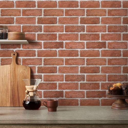 3D Red Faux Brick Wall Panel Peel and Stick, 10 Pcs 12"X12", Not Real Tile, Small Size Ultra-Light & Thin PVC Fake Brick Decorative Tiles Backsplash Wallpaper Interior Decor - color: Vintage Red Brick-1