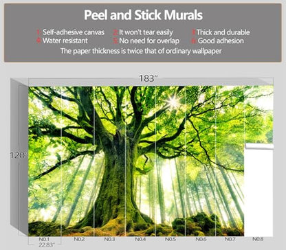 XMPMBM-Peel and Stick Forest Theme Wallpaper Green Tree wall Mural | Thick and tear-resistant,Will not be damaged during repositioning,Living Room Bathroom,Bedroom wallpaper.XXL-183"X120" - color: M05, size: 183"x120"