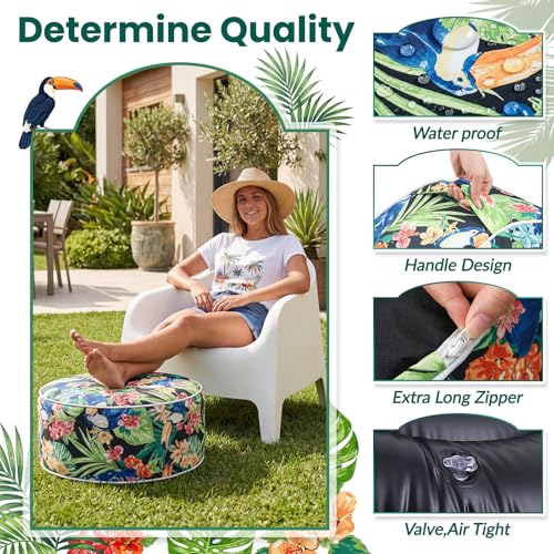 Cinnvoice 2 Pcs Inflatable Outdoor Ottoman Pouf Waterproof Round Footrest with Handle D21 x H9 Inch Indoor Outdoor Portable Footstool for Patio Garden Camping or Home Pool(Parrot) - style: Parrot