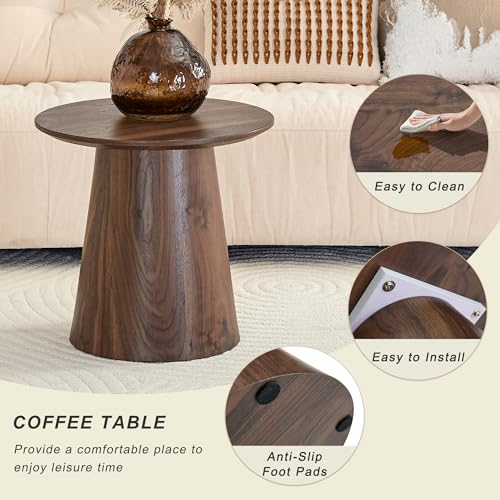 Walnut Coffee Table, 19.6" Small Coffee Table, Natural Walnut Grain Round Tabletop with Wooden Cone Base, Mid Century Tall End Table & Accent Couch Table Ideal for Living Room, Apartment, Small Space - color: 19.6" Walnut Coffee Table