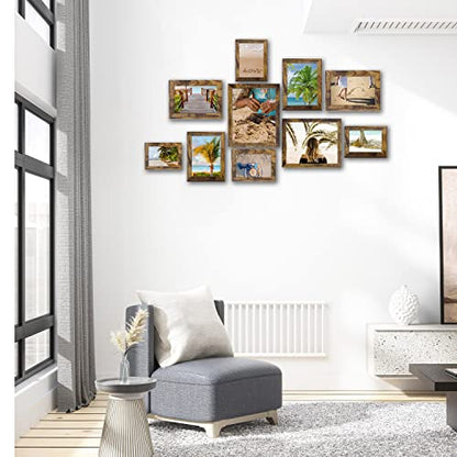 Picture Frame Set 10 pack, Farmhouse Photo Frames, Gallery Wall Frame Collage, with Two 8x10, Four 5x7, Four 4x6 Photo Frame set, in 3 Different Finishes Picture Frames For Wall or Desk,Rustic Brown - color: Rustic Brown