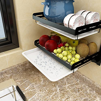 Wall Mounted Stainless Steel Dish Drying Rack Fruit Vegetable Storage Basket with Drainboard and Hanging Chopsticks Cage Knife Holder Kitchen Supplies Shelf Utensils Organizer (3-Tier) - color: 3-tier Dish Rack