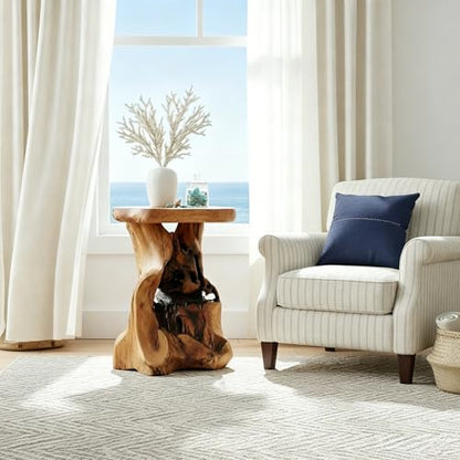 WELLAND Solid Wood Pedestal End Table, 19" H Rustic Accent Table | Handcrafted from solid wood, showcasing unique grain patterns and natural organic beauty - color: Natural