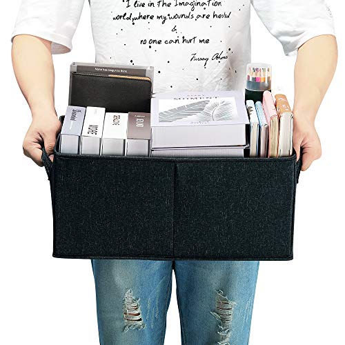 HOONEX Linen Foldable Storage Bins with Lids, 2 Pack, Storage Boxes with Carrying Handles and Sturdy Heavy Cardboard, 16.5" L x 11.8" W x 7.5" H for Shoes, Books, Clothes, Nursery, Dark Grey - color: Dark Grey