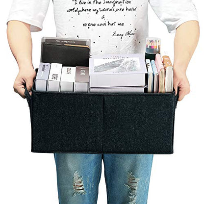 HOONEX Linen Foldable Storage Bins with Lids, 2 Pack, Storage Boxes with Carrying Handles and Sturdy Heavy Cardboard, 16.5" L x 11.8" W x 7.5" H for Shoes, Books, Clothes, Nursery, Dark Grey - color: Dark Grey