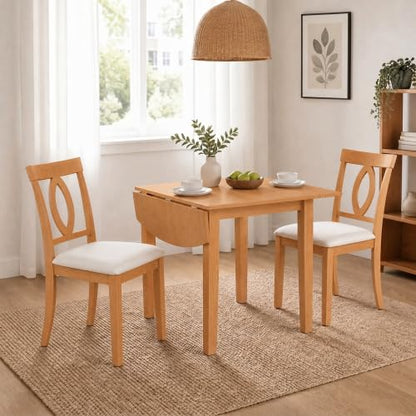 3-Piece Drop Leaf Wood Dining Table Set, Small Space Dining Set for 2 People, 1 Folding Extendable Table, 2 Upholstered Chairs, Space-Saving, for Apartments, Kitchen Room, Natural - color: Beige,natural