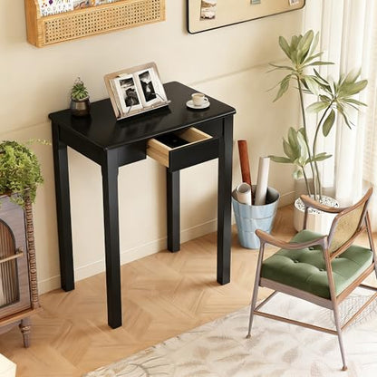 Solid Wood Desk with Drawers - 24 x 16 Inch Simple Narrow Desks, Rubber Wood Study Table, Small Writing Desk for Small Spaces|Bedroom - Modern Black Desks - color: Black, size: 23.6 in W x 15.7 in D