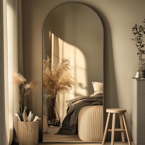 71"x28" Arched Full Length Mirror, Standing Floor Mirror, Black | Aluminum Frame Full Body Mirror, HD Shatterproof Tempered Glass, Lean/Stand/Wall Mounted for Bedroom, Closet & Dressing Room - color: Black, size: 71"L x 28"W