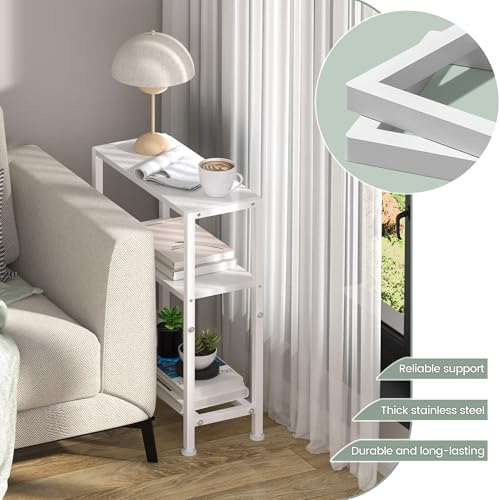 Narrow Side Table for Small Space, 2-Tier Small End Table with Shelf Holder, Slim Nightstand, Skinny Snack Couch Table in Living Room, Bedroom, Study, Kitchen and Balcony (White) - color: White