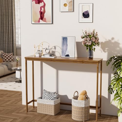 VASMIA Console Table, Entryway Table, Narrow Sofa Table, 39" Bamboo Hallway Table for Entryway, Living Room, Bedroom, Foyer, Walnut - color: Walnut, size: 9.44"D x 39.37"W x 29.52"H