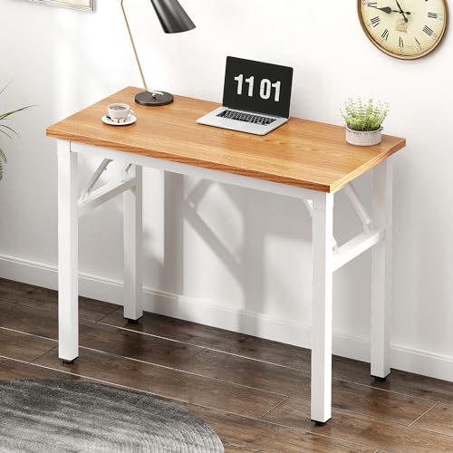Need Folding Computer Desk - 31.5 Inch Foldable Office Writing Work Study Kids Student Teacher Home Bedroom Table for Small Space, Teak White | No-Assembly, Sturdy Foldable Desk for Home Office, Bedroom, Dorm Room, Student Study, Collapsible, Compact, Eas
