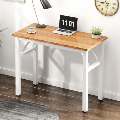 Need Folding Computer Desk - 31.5 Inch Foldable Office Writing Work Study Kids Student Teacher Home Bedroom Table for Small Space, Teak White | No-Assembly, Sturdy Foldable Desk for Home Office, Bedroom, Dorm Room, Student Study, Collapsible, Compact, Eas