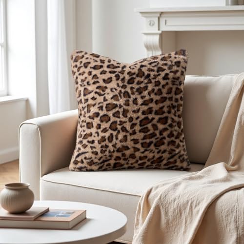 Cheetah Pillow Covers 20x20, Faux Fur Leopard Pillow Covers Set of 2, Soft Fluffy Double-Sided Decorative Cheetah Print Throw Pillowcases for Couch Sofa and Room Decor - size: 20" x 20" (Pack of 2)