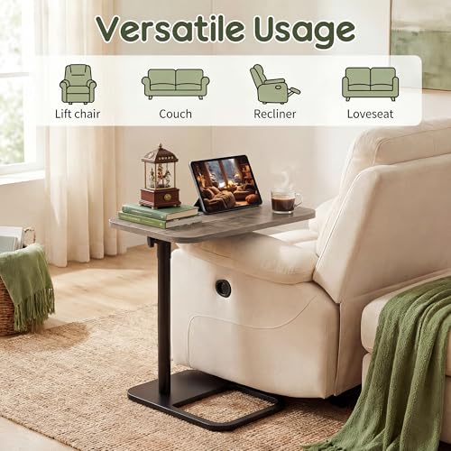 YUHFERA Couch Table, 360° Swivel Adjustable TV Tray for Small Spaces, Gray | Height-adjustable sofa side table slides under seating for eating, reading, laptop work, and everyday essentials - color: Grey