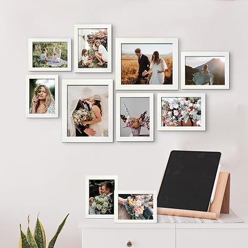 LUCKYLIFE Picture Frame Set 10-Pack, Gallery Wall Frame Collage with 8x10 5x7 4x6 Frames in White Finishes - color: White