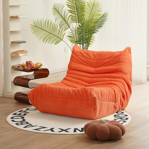 N&V Fireside Chair, Mid Century Armless Floor Sofa, Soft Premium Corduroy Floor Lounge Chair, Foam Sofa for Living Room Bedroom and Office (Tangerine) - color: Tangerine