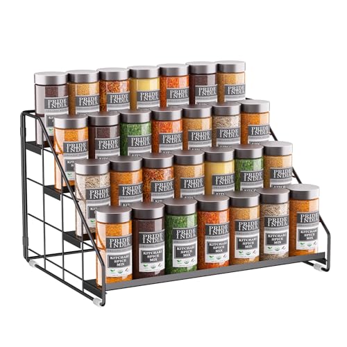 Spice Rack Organizer for Cabinet, 4 Tiered Spice Rack Organizer, Tiered Adjustable Spice Shelf for Kitchen Countertop Organization, Bright Black - color: Bright Black-1Pcs