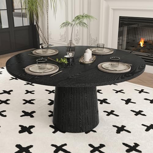 47'' Round Dining Table for 4 - Modern Kitchen Table with Cone Pedestal Base,Black Dining Table for Small Spaces,Round Kitchen Table Ideal for Dining Room or Apartment - color: 47'' Black Color
