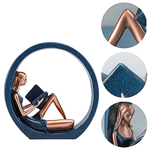 EKDJKK Resin Figurine Reading a Book Yoga Girl Bookshelf Bookcase Aesthetic Decoration Sculpture Accent Piece, Art Sculptures Modern Accents Figurine for Library Office Steel Statue Gifts