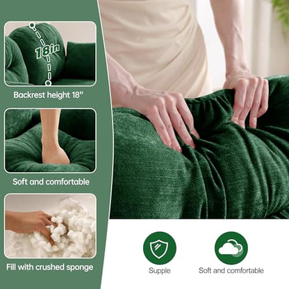 Modular Loveseat Sofa Mini Couch with Premium Chenille Fabric and Tufted Pleated Backrest Flexible Small Couch for Bedroom and Living Room Ergonomic 2-Seater Sofa for Adults and Compact Spaces (Green) | Sturdy & Durable - color: Green