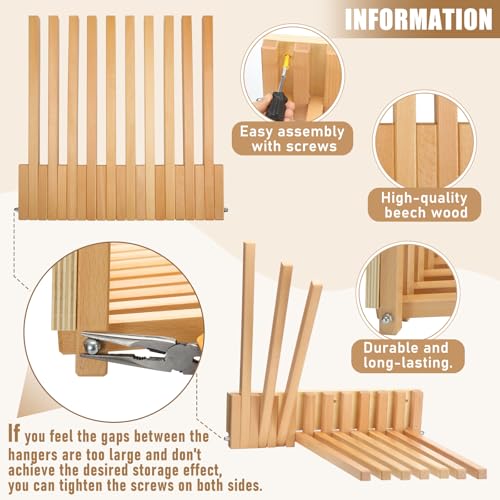 Beech Wood Wall Mounted Drying Rack for Laundry Room with 10 Mount Folding Coat Hooks Racks Drying Hanger for Bathroom Hat Towels Robes Rack Saving Space (Wood Color)