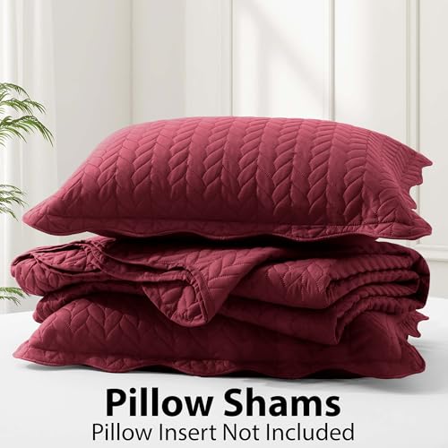 MOONLIGHT20015 Twin Quilt Set (66" x 86") with 1 Pillow Sham (20" x 26"+2") for All Seasons - 2 Pcs Reversible Bedding Set Lightweight Microfiber Coverlet Embossed Pattern Quilted Bedspread (Burgundy) - color: Burgundy, size: Twin