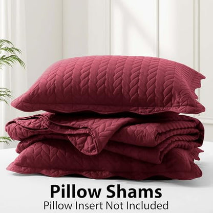 MOONLIGHT20015 Twin Quilt Set (66" x 86") with 1 Pillow Sham (20" x 26"+2") for All Seasons - 2 Pcs Reversible Bedding Set Lightweight Microfiber Coverlet Embossed Pattern Quilted Bedspread (Burgundy) - color: Burgundy, size: Twin