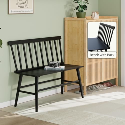 APRTAT Bamboo Entryway Bench, Dining Bench with Spindle Back (Black) | Natural Bamboo & H-Shaped Support, Spindle Back, Ideal for entryways, bedrooms, outdoor settings, Easy Assembly & Clean - color: Black, style: Without Arms