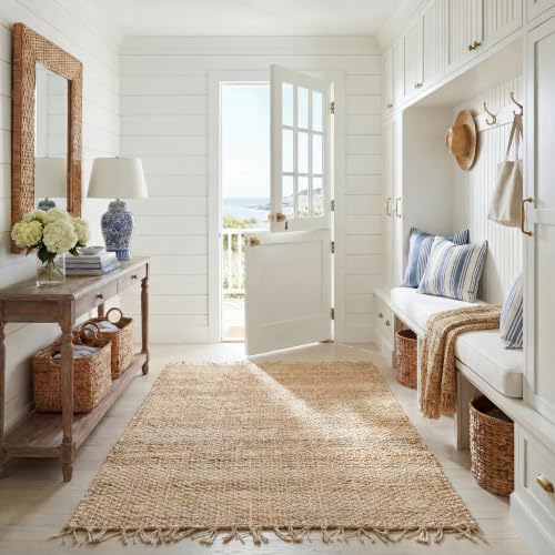 SAFAVIEH Natural Fiber Collection Area Rug - 5' x 8', Natural, Handmade Farmhouse Fringe Jute, Ideal for High Traffic Areas in Living Room, Bedroom (NF733A) - size: 5' x 8' (Rectangular)