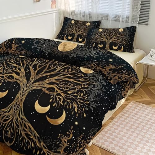 Boho Mandala Tree 3 Piece Reversible Bedding Set 79"x90",Double Sided Brushed Microfiber Duvet Cover Set with 2 Pillowcases Soft Breathable Comforter Cover for Home - color: Boho Mandala Tree, size: 79"x90"