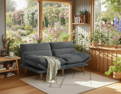 Convertible Futon Sofa Bed - Corduroy Loveseat with Adjustable Backrest & Armrests, Thickened Seat Cushion, Small Space Sleeper Couch for Apartment, Study Room & Office