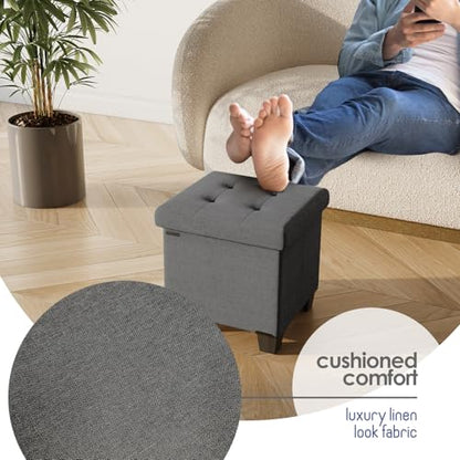 Storage Ottoman Cube with Small Bin, 15-in Square Ottoman with Storage for Living Room and Bedroom, Small Ottomans Foot Rest, Fabric Foot Stools Ottomans Max 330lbs, Grey - color: 02 - Grey