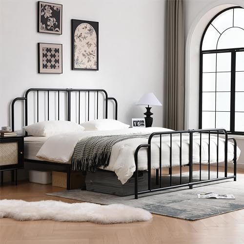 PINJU Metal Platform Bed Frame with Headboard and Footboard, Classic Style, Sturdy Metal Slats, No Box Spring Needed, Easy Installation (Black, King) - color: Black, size: King