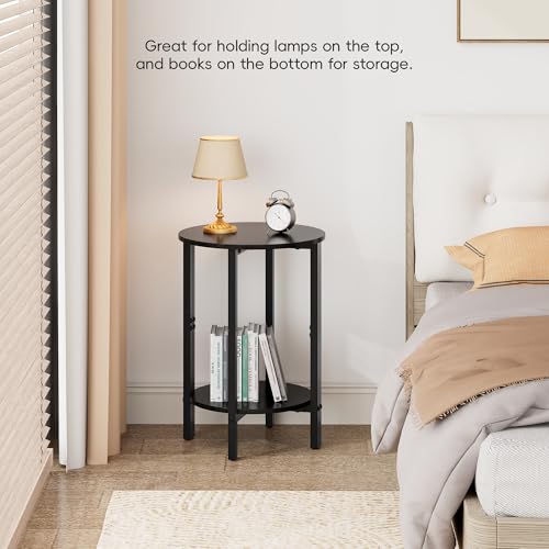Side Table, Small End Table, Set of 2 Half Round Side Table for Living Room, 2 Tier Couch Side Tables, Small Round Coffee Table, Thin Accent Sofa Table Narrow Entryway Table, Black - color: Black