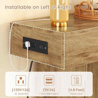 47.2" Entryway Table, Console Table with Charging Station and Adjustable LED light, Farmhouse Wood Sofa Table, Behind the Couch Table, Narrow Console Table, Entry Table for Hallway, Living Room - color: Natural, size: 47.2 IN