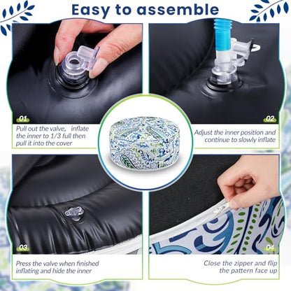 Cinnvoice 2 Pcs Inflatable Indoor Outdoor Ottoman Pouf with Handle D21 x H9 Inch Waterproof Round Pouf Ottoman Portable Footstool for Patio Garden Camping or Home Pool(Paisley) - style: Paisley