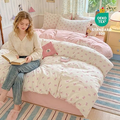 Pink Bow Full Size Duvet Cover | Cute Pink Bow Duvet Cover Set Made of Soft Washable Microfiber with Zipper Closure, Includes 2 Pillowcases - color: Abstract Bow-02, size: Full(No Comforter)