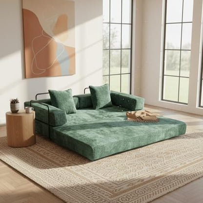 Alpen 77" Convertable Sleeper Sofa, 4-in-1 Pull Out Couch Bed with L-Shaped Armrests, Futon Sofa Bed Queen Size Sleeper Mattress Fold Out Comfy Lounge for Living Room Bedroom, Green - color: Green-chenille