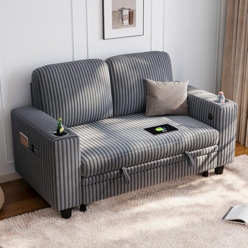 LINSY Home Sectional Couches for Living Room, 56" Loveseat(Storage), Grey | 2 seater sofa for small spaces,corduroy couch with storage - color: Grey