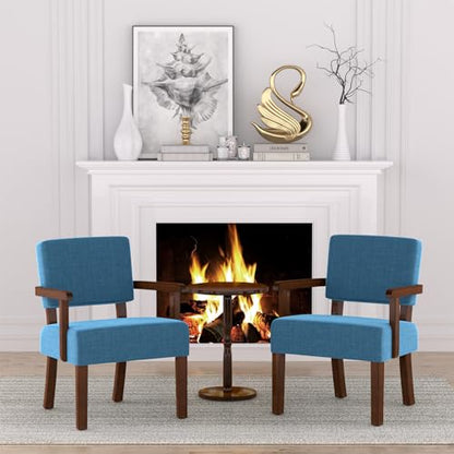 Accent Chair with Solid Wood Frame,Arm Chairs with Soft Seat | Upholstered Reading Leisure Chair for Living Room,Bedroom,Office,Waiting Room, Blue - color: Blue, size: Chair