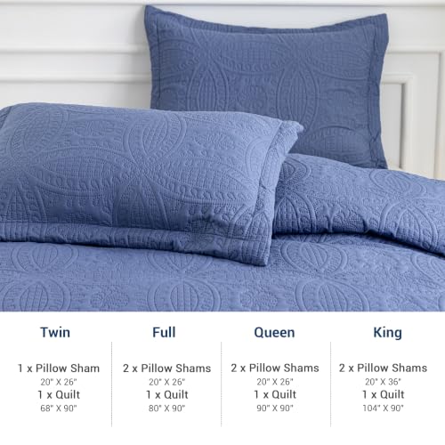 SheRest Full Quilt Bedding Set - Grayish Blue Soft Breathable Bed Quilts, Modern Style Embossed Bedspreads, Lightweight Microfiber Reversible Coverlet for All Seasons-3 pieces (1 Quilt,2 Pillow Shams) - color: Grayish Blue, size: Full (80" x 90")