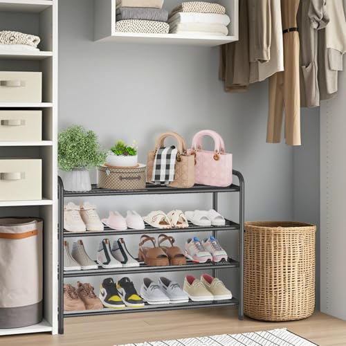 KANAV 4-Tier Expandable Shoe Rack – Adjustable Shoe Organizer & Shoe Storage for Closet, Entryway, and Front Door – Space-Saving Shoe Shelf and Rack Organizer for Home - Black - color: Black, size: 4-Tiers