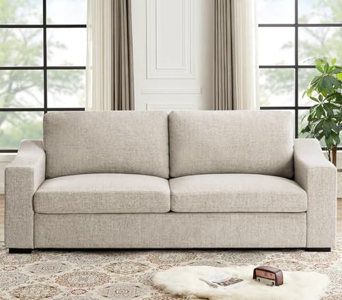 Oversized 85" Deep Seat Sofa, Modern Couches for Living Room, 3 Seater Natural Linen Sofa, Upholstered Cushion & Detachable Cover, Comfy Sofa Couch for Apartment, Oatmeal - color: Oatmeal, size: 85 Inch - Deep Couch