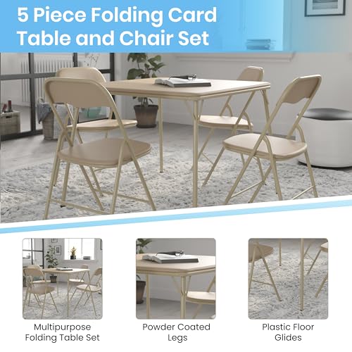 EMMA + OLIVER Tan Square Folding Card Table and Chairs Set for 4 Players | Lightweight, Easy Storage, Padded Top - color: Tan