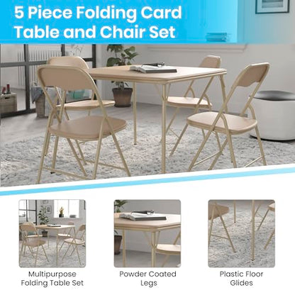 EMMA + OLIVER Tan Square Folding Card Table and Chairs Set for 4 Players | Lightweight, Easy Storage, Padded Top - color: Tan