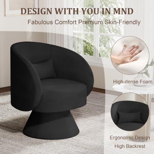 Swivel Barrel Chair Set of 2 , 360 Degree Small Accent Chair, Linen Black | Modern 360 Degree Swivel Barrel Chair Set, Comfy Small Vanity Accent Chair with Pillow for Living Room,Bedroom,Office - color: Black