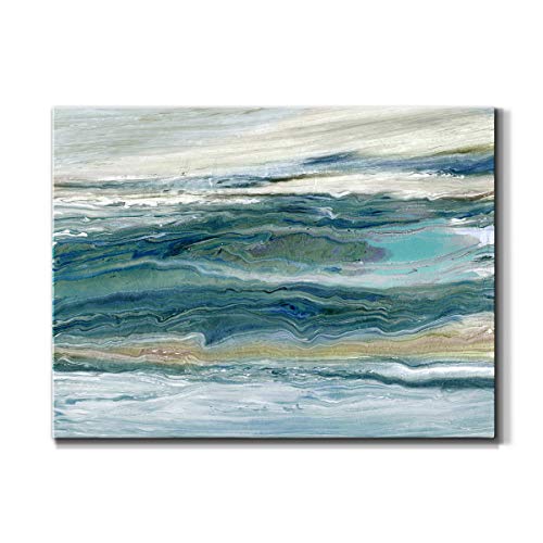 Renditions Gallery Canvas Nature Wall Art Home Paintings & Prints Blue Rough Aqua Marble Modern Watercolor Abstract Minimalist Artwork Decor for Bedroom Office Kitchen - 18"x27" LT33 - color: Blue Marble, size: 27"L x 18"W