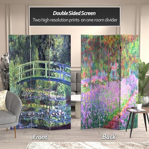 Red Lantern 6 ft. Tall Double Sided Works of Monet Canvas Room Divider - Water Lily/Garden - color: Water Lily/Garden
